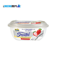 Mala de 300 ml de forma ovalada IML Empaque Logotipo personalizado Impresión PP Tazas de yogurt recipientes de plástico de yogurt con tapas y cuchara